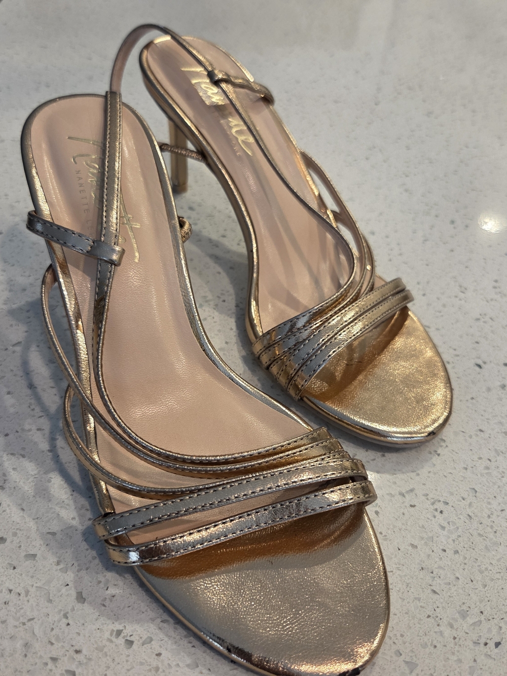 Nanette Lepore Metallic Gold Strappy Slingback Heels